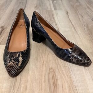 Aquatalia Pasha snake-print leather pumps with block heel Size 9